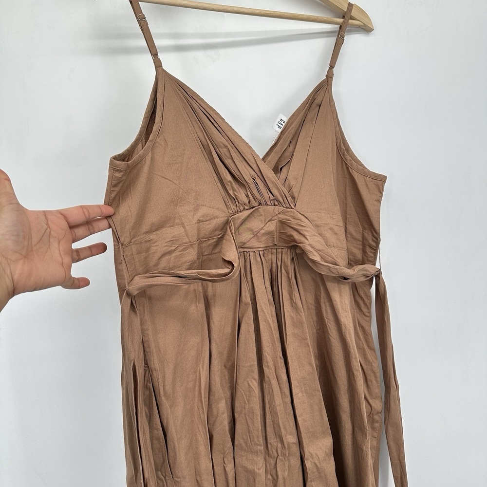 NWT GAP‎ Clay Brown Wrap Cami Midi Dress Sz 16 Tall Pleated Pocket Cotton Resort - Picture 7 of 12